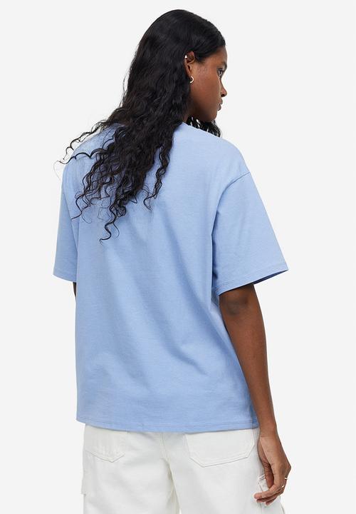 H&M - Oversized printed t-shirt - light blue & car