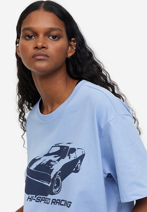 H&M - Oversized printed t-shirt - light blue & car