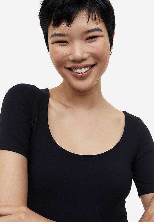 H&M - Short-sleeved thong body - black