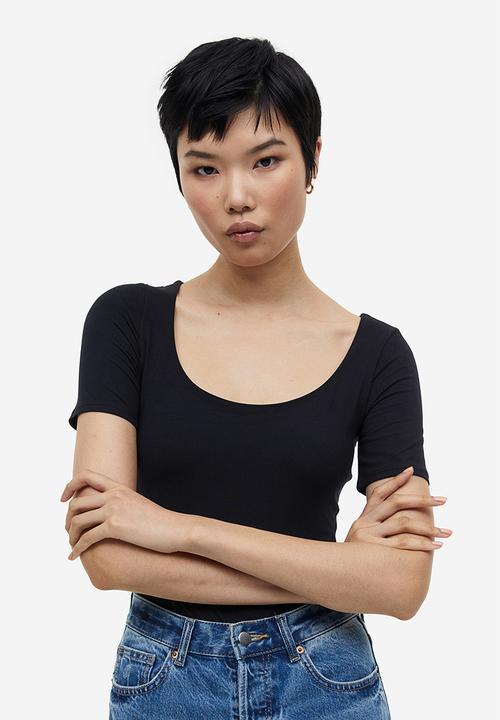 H&M - Short-sleeved thong body - black