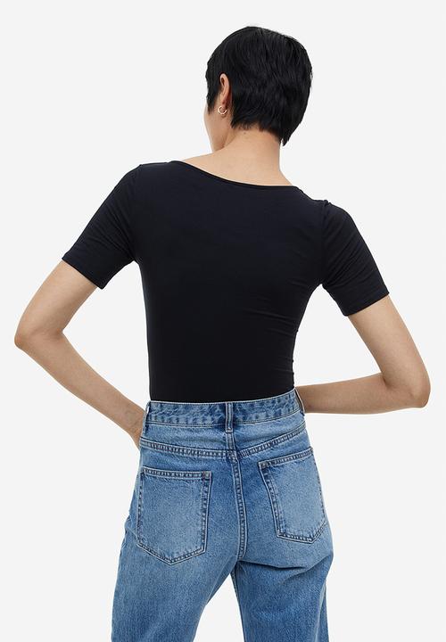 H&M - Short-sleeved thong body - black