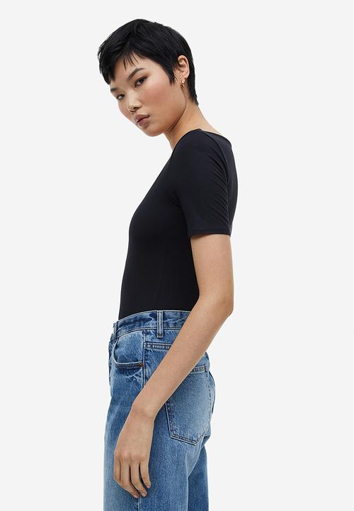 H&M - Short-sleeved thong body - black