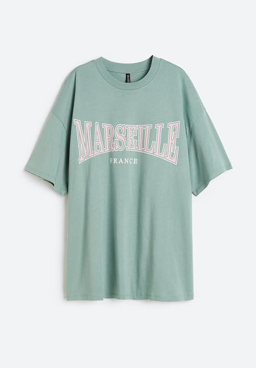 H&M - Oversized printed t-shirt - light green & marseille 