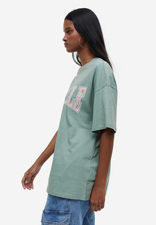 H&M - Oversized printed t-shirt - light green & marseille 