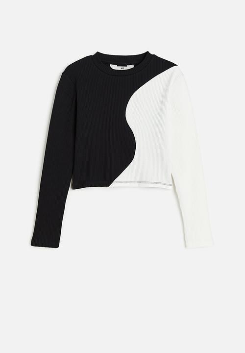 H&M - Ribbed cotton jersey cropped top - black & white