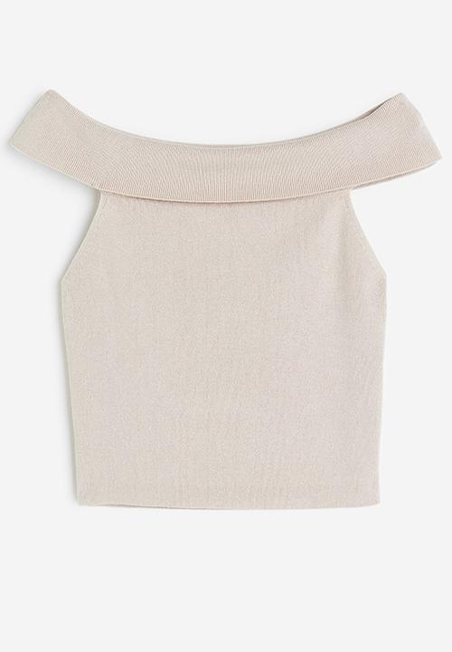 H&M - Sleeveless off-the-shoulder top - light beige 