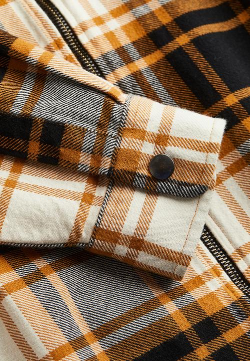 H&M - Relaxed fit zip-through overshirt - orange & black checked