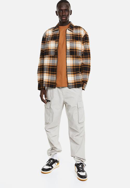 H&M - Relaxed fit zip-through overshirt - orange & black checked