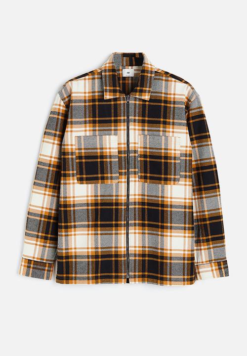 H&M - Relaxed fit zip-through overshirt - orange & black checked