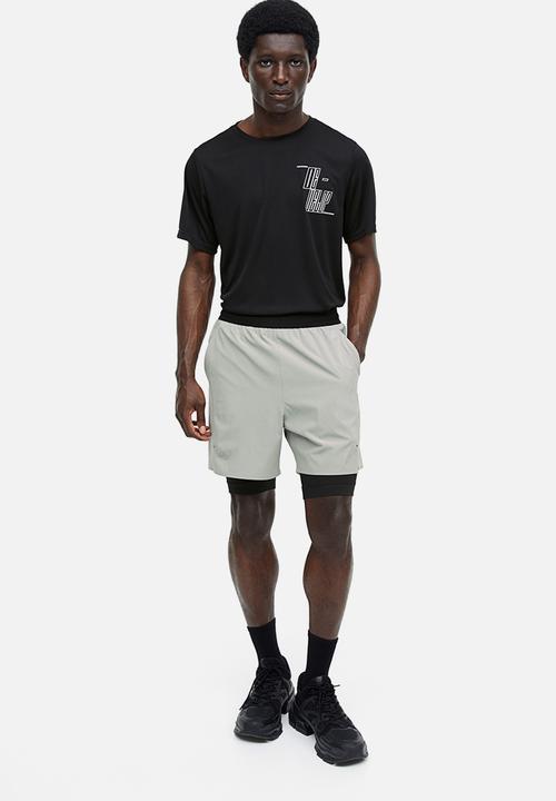 H&M - Drymove™ double-layered sports shorts - grey & black 