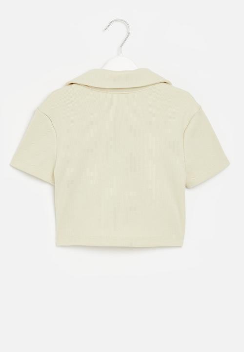 Superbalist - Girls rib collar crop top - crème brulee