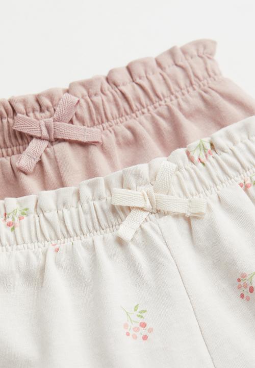 H&M - 2-Pack cotton shorts - light pink berries