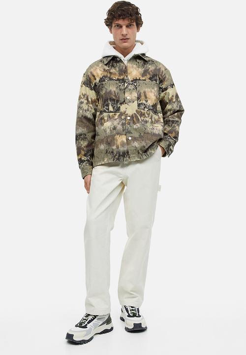H&M - Relaxed fit patterned shacket - khaki green patterned 