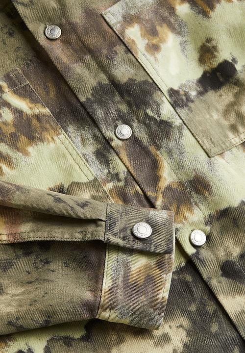 H&M - Relaxed fit patterned shacket - khaki green patterned 
