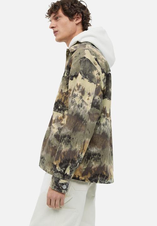 H&M - Relaxed fit patterned shacket - khaki green patterned 