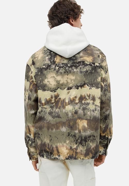 H&M - Relaxed fit patterned shacket - khaki green patterned 