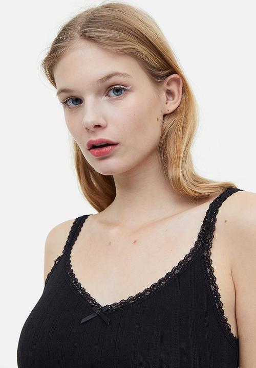 H&M - Lace trimmed ribbed vest top - black