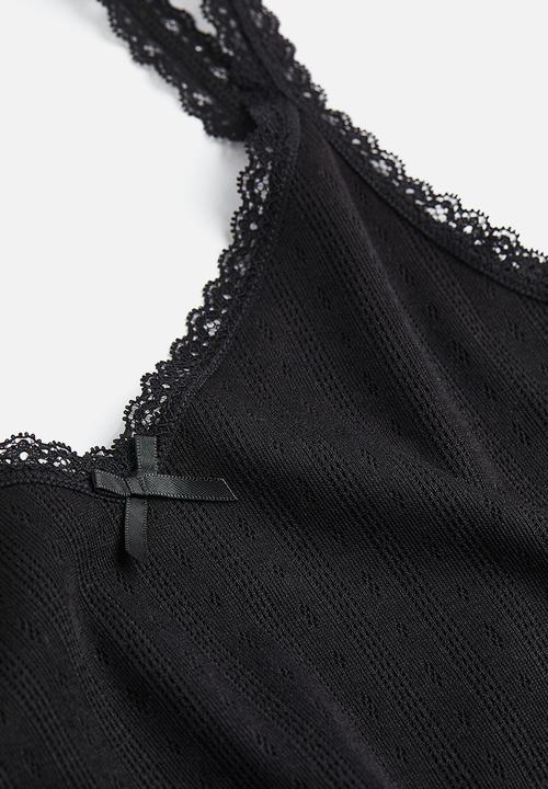 H&M - Lace trimmed ribbed vest top - black