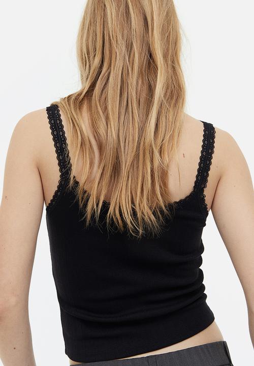 H&M - Lace trimmed ribbed vest top - black