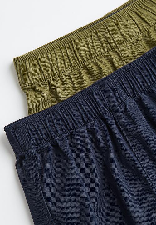 H&M - 2-Pack twill joggers - navy blue & khaki green 