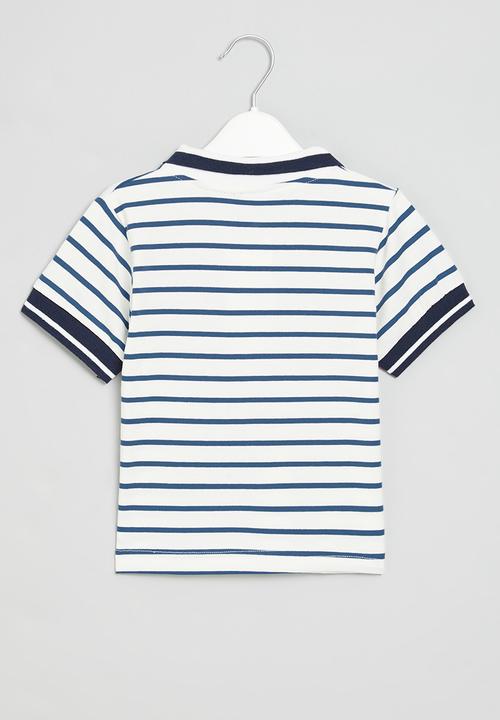 Pop Candy - Boys striped golf shirt - blue & white