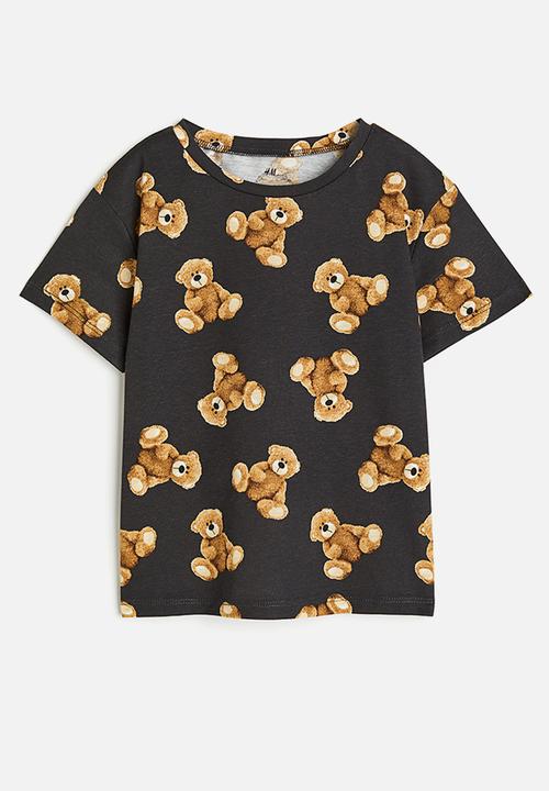 H&M - Printed T-shirt - dark grey teddy bears
