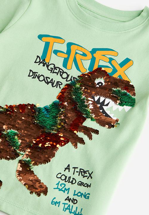 H&M - Reversible-sequin T-shirt - light green t-rex
