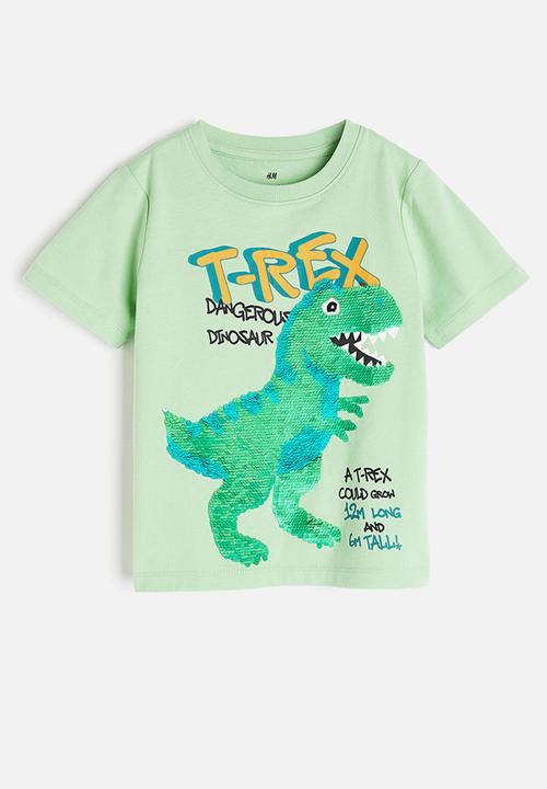 H&M - Reversible-sequin T-shirt - light green t-rex