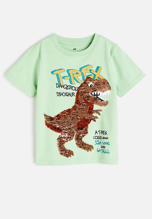 H&M - Reversible-sequin T-shirt - light green t-rex