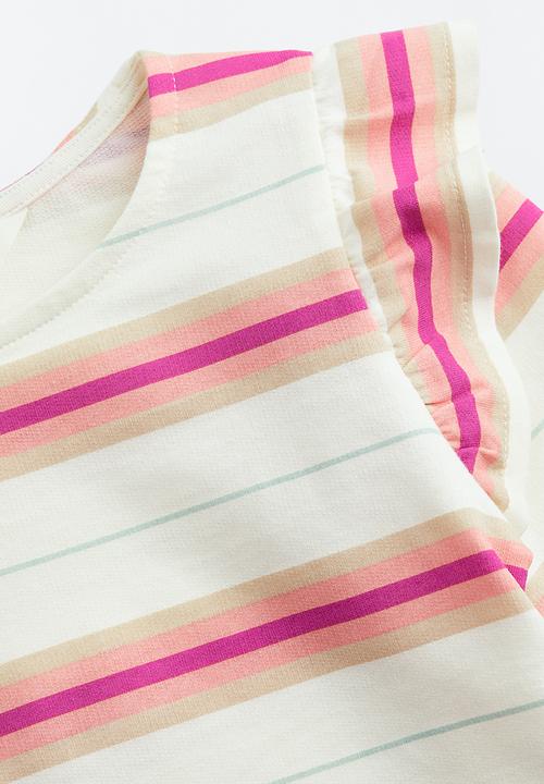 H&M - Flounce-trimmed sweatshirt - natural white / striped 