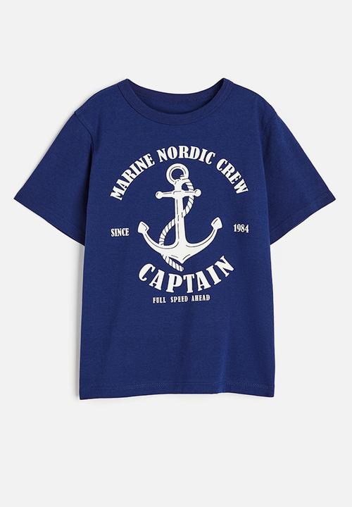 H&M - Printed cotton T-shirt - dark blue marine nordic crew 