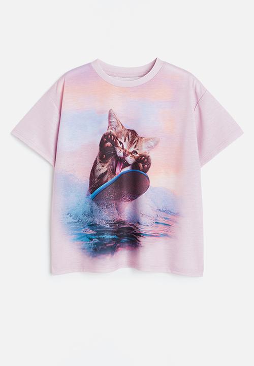 H&M - Oversized t-shirt - mauve / surfer cat 