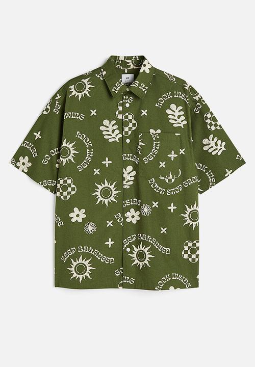 H&M - Relaxed fit short-sleeved cotton shirt - green