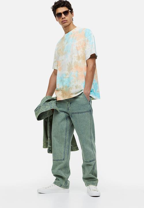 H&M - Relaxed fit patterned cotton T-shirt - light blue