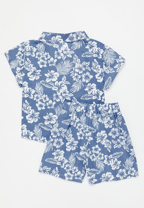 Pop Candy - Printed shirt and short set - blue