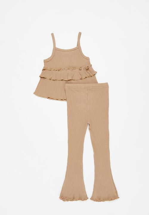 Pop Candy - Girls frill top and bottom set - sand