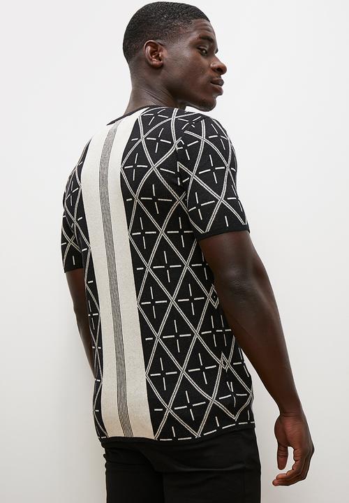 Lark & Crosse - Pattern knit tee - black & stone