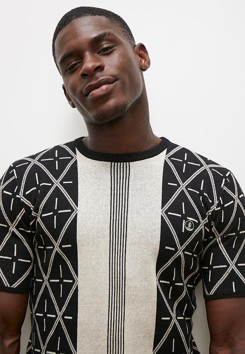 Lark & Crosse - Pattern knit tee - black & stone