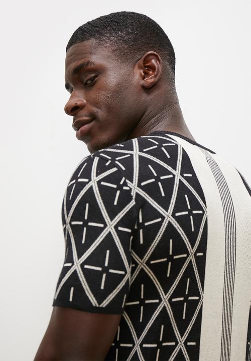Lark & Crosse - Pattern knit tee - black & stone