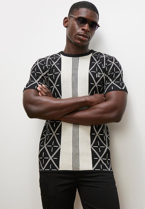 Lark & Crosse - Pattern knit tee - black & stone