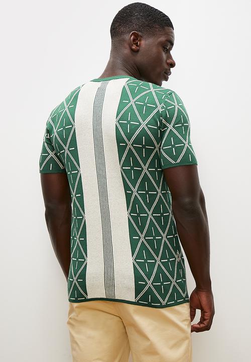 Lark & Crosse - Pattern knit tee - green & stone