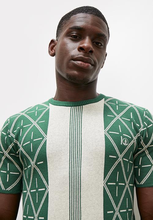 Lark & Crosse - Pattern knit tee - green & stone