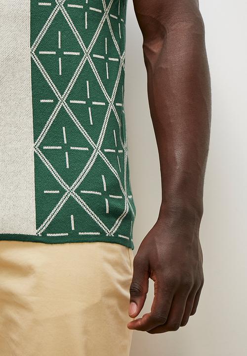 Lark & Crosse - Pattern knit tee - green & stone