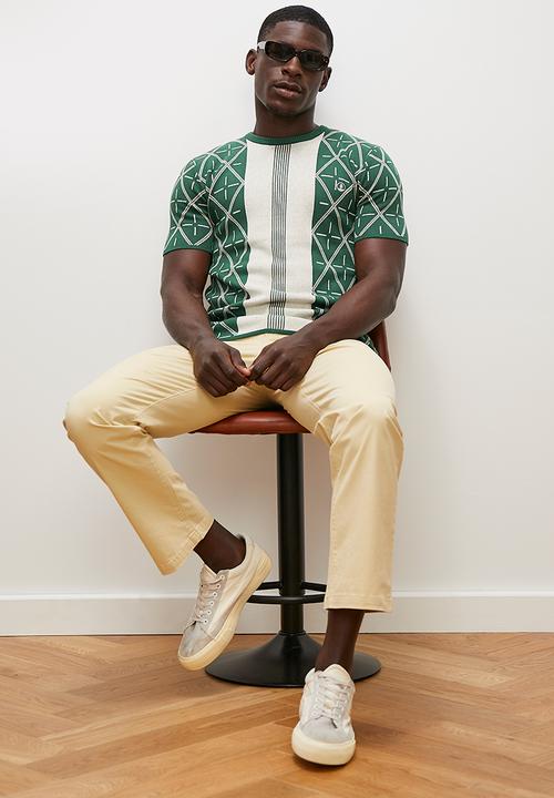 Lark & Crosse - Pattern knit tee - green & stone