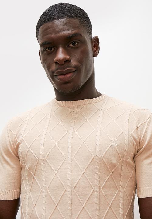 Lark & Crosse - Jacquard knit high neck tee - stone