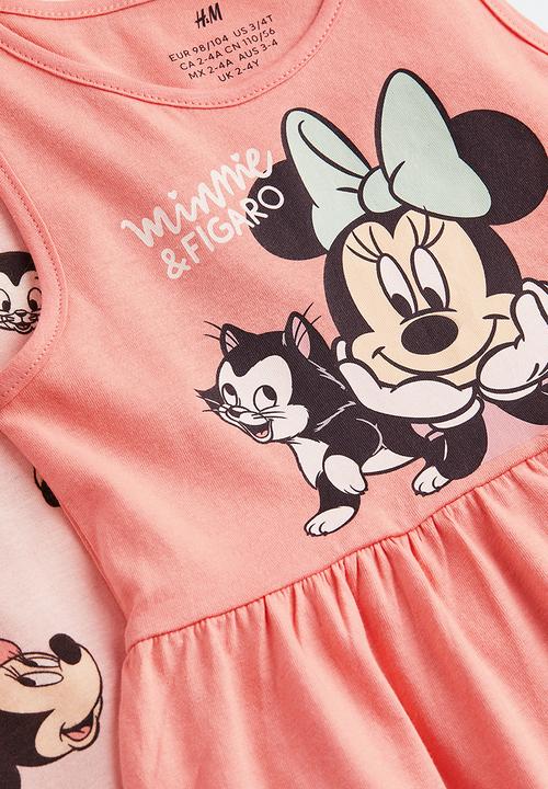 H&M - 2 Pack printed cotton dresses - coral minnie mouse