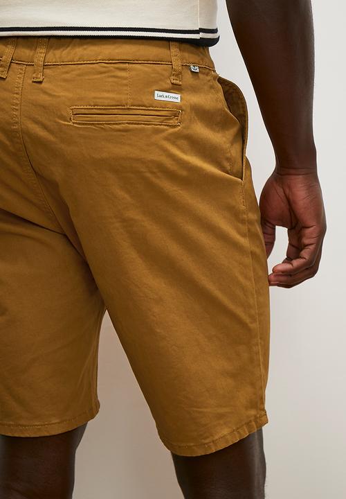 Lark & Crosse - Mpho flat front peached chinos - mid brown