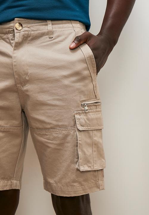 Lark & Crosse - Gareth washed utility cargo shorts - stone