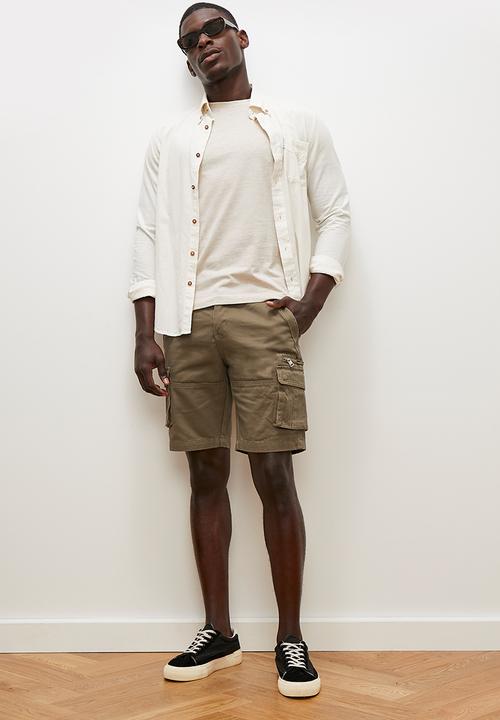 Lark & Crosse - Gareth washed utility cargo shorts - khaki