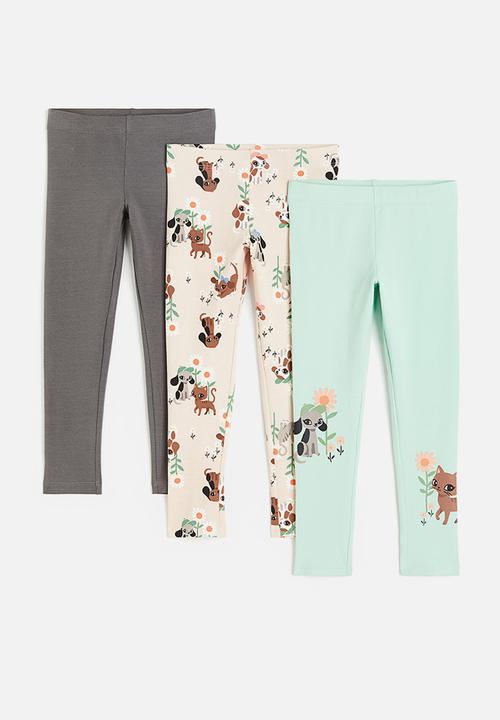 H&M - 3 Pack leggings - light green & light beige